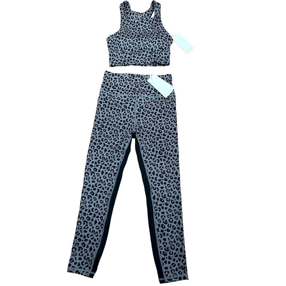 Allfenix Leopard Activewear Set Size S‎ Coord Set Bra Leggings Charcoal Grey NEW